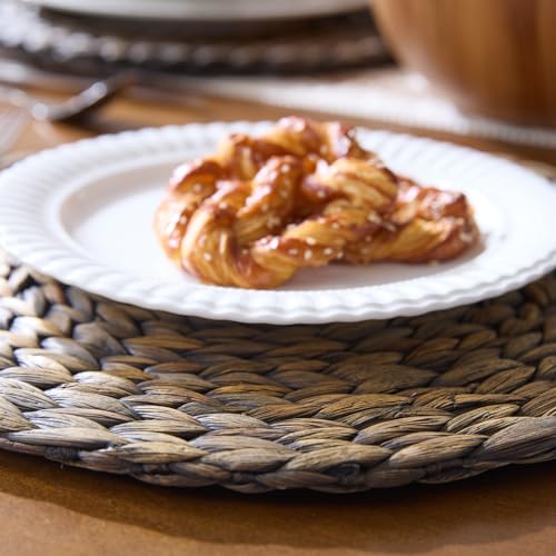 Black Woven Wicker Placemats Set of 6 - 13.8 Inch Round Water Hyacinth Table Mats