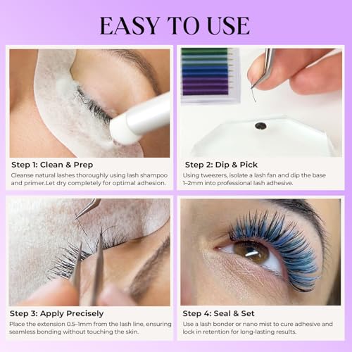 Rainbow C Curl Lash Extensions - 0.07mm Thickness, 8mm Length, Classic Volume