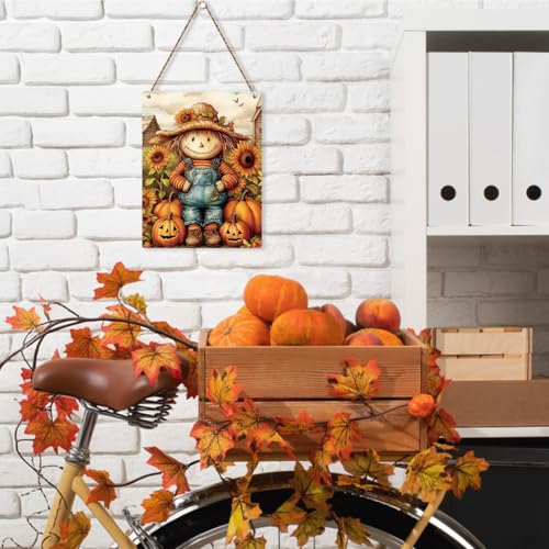 Autumn Wooden Hanging Sign - Fall Decor with Scarecrow Variation