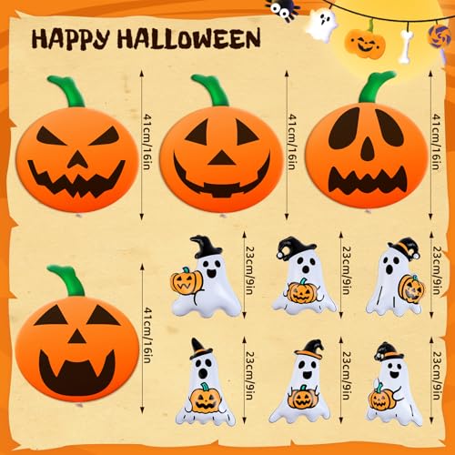 Halloween Inflatable Balloons Set - 10 Pieces with Pumpkin & Ghost Designs - Orange & White, 9 & 16 Inch