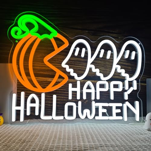Halloween Neon Sign Dimmable Pumpkin Ghost Neon Window Lights - PumpkinEatingGhost
