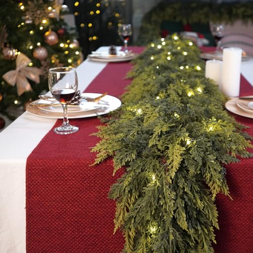 Cedar Real Touch Garland with Lights - 6Ft Pre-Lit Artificial Pine for Christmas Decor - Variation: Cedar-6Ft-1Pcs