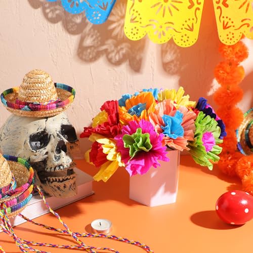 Bright Mexican Crepe Paper Flowers Set - 36 Colorful Tissue Flowers with Stems