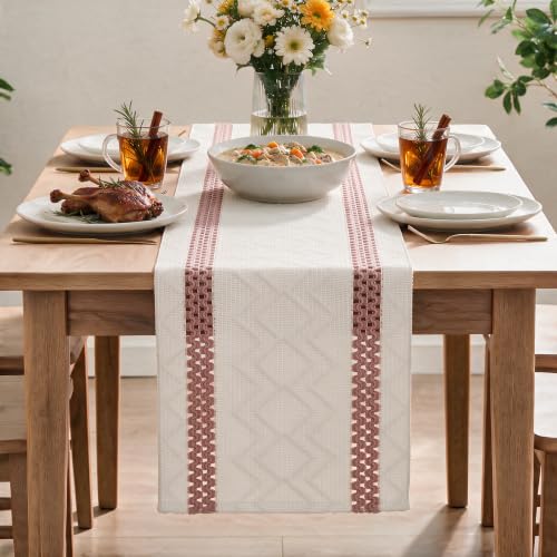 Pink Stripe Woven Rustic Table Runner 12x72 Inch for Dining & Decor - Artoid Mode