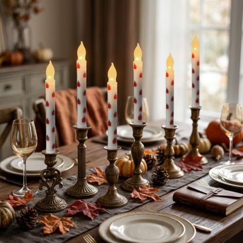 Pumpkin Flameless Taper Candles with Remote Control - 6-Pack Autumn Decor