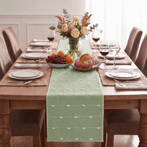 Cotton & Polyester Sage Green Rustic Table Runner - 12 x 72 Inch Farmhouse Dining Decor