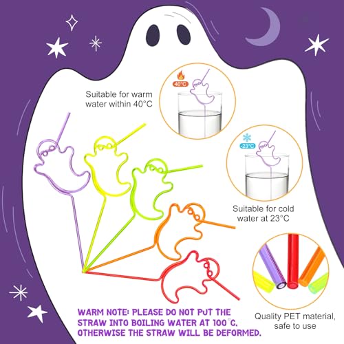 Halloween Ghost Reusable Drinking Straws - Bright Loop Design, 150 Pcs, Ghost & Bright Variations