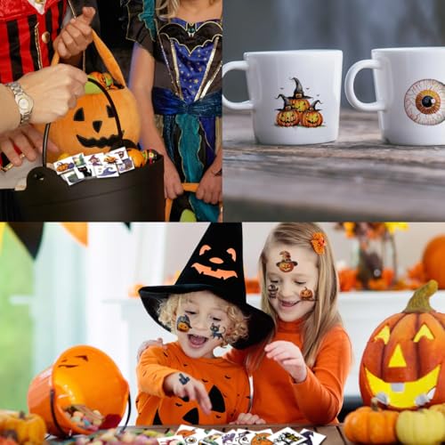 Kids Halloween Glitter Temporary Tattoos Set - 74 Sheets, Waterproof & Safe