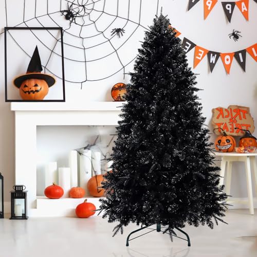 Black Pre-lit 4FT Artificial Christmas Tree with 150 Lights & Hinged Branches