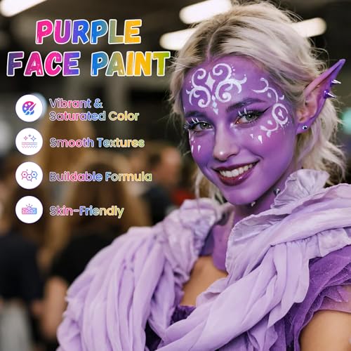 Purple Water Based Face Paint for Halloween - Vibrant & Fast-Drying, 1.06 oz - Variation: Purple