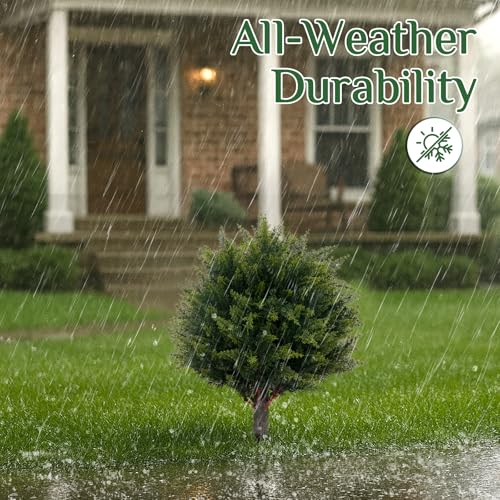 Artificial Cypress Topiary Ball Trees with Ground Spikes - 20in Pine Green for Outdoor & Indoor Decor