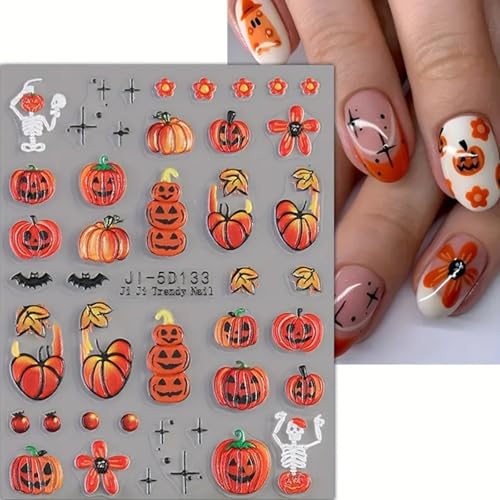 Halloween Nail Art Stickers - Cute Pumpkin Ghost Design, Style-8, 5 Sheets
