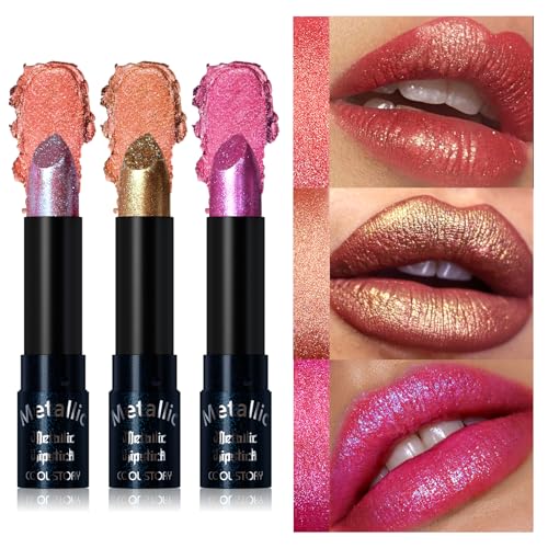 Metallic Glitter Lipstick Set - Shimmering Colors, Long Lasting Waterproof Matte - Set-B