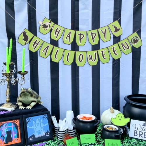Halloween Banner Green Witch Black Cat Hanging Bunting Flag Party Decorations