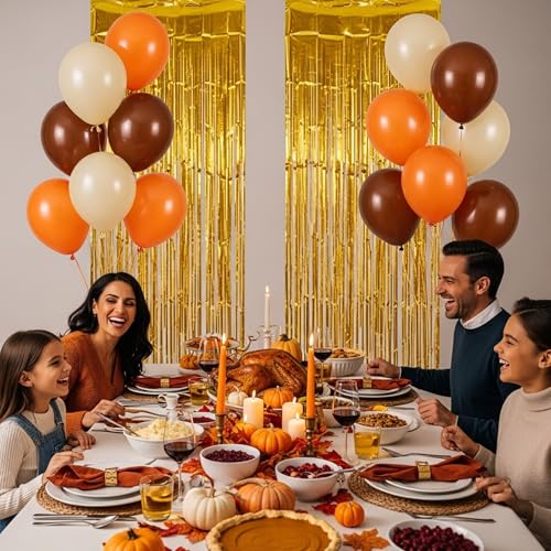 Thanksgiving Fall Balloon Set with Gold Fringe Curtain - 17 Pcs Autumn Decor