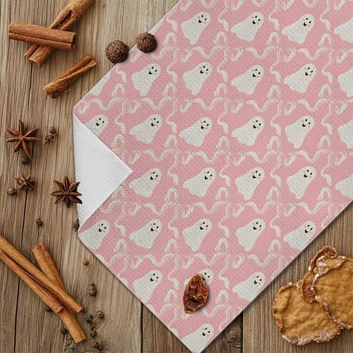 Multicolor Ghost Kitchen Towels - Pink Halloween Dish Hand Towels 16x24, Spooky Fall Decor
