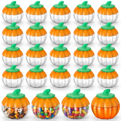 20 Pack Halloween Pumpkin Candy Jars with Lids - Clear Plastic 200ml