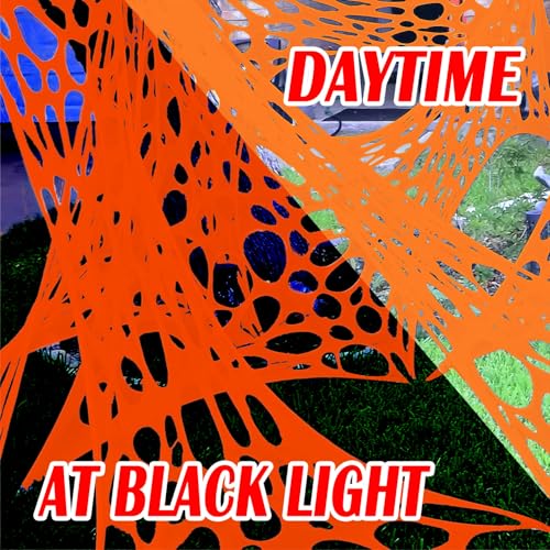 Orange Giant Spider Web Set - 1400 Sqft Glow in The Dark Halloween Decorations with Blacklights