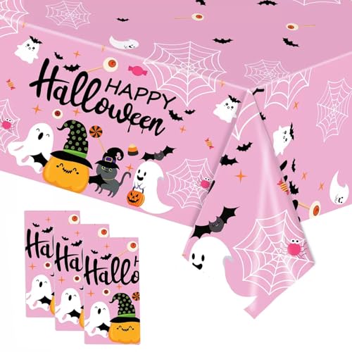 Pink Halloween Tablecloths Pack of 3 108x54 Inch Plastic Party Decor