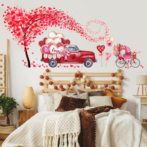 Valentine's Day Wall Decals Stickers Heart Tree Gnome Red Truck Removable Wall Decor