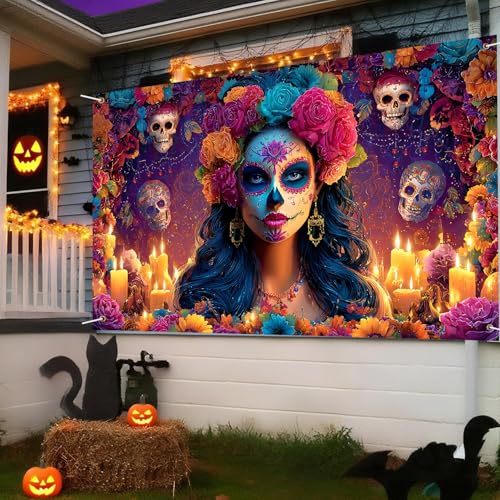Halloween Banner 71x43 Inch Day of the Dead Sugar Skulls Backdrop - Variation 82