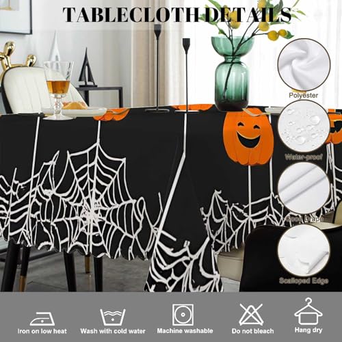 Halloween Pumpkin 52x70 Inch Oblong Tablecloth - Spiders & Web Farmhouse Decor