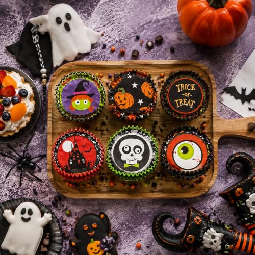 Halloween Cupcake Liners 300 Pack - Pumpkin Skull Spiderweb Designs for Baking & Parties