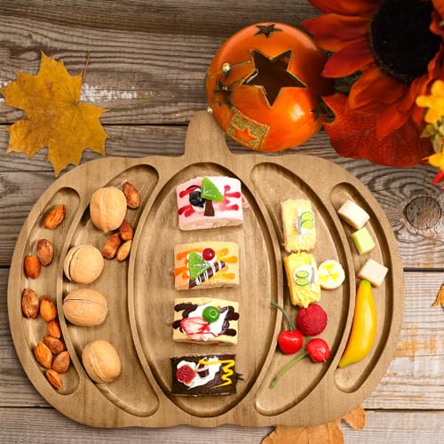 Walnut Pumpkin Charcuterie Board Wooden Fall Serving Platter Tray for Snacks and Cheese