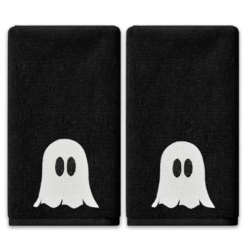 Halloween Hand Towels Set - 14x30 Inch Embroidered Ghost Bathroom Decor - Hexagram