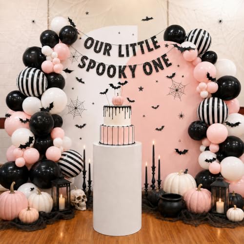 Pink Black White Stripe Halloween Balloons Set with 3D Bat Stickers - 35 pcs