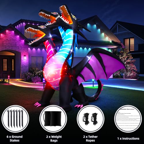 Tall Halloween Inflatable Dragon with LEDs for Lawn Garden Yard Decor - 8 FT