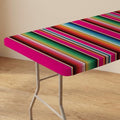 Pink Fitted Tablecloth for 5ft Rectangle Tables - Mexico Fiesta Stripe Vintage - 68x28 Inches