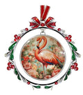 Flamingo in Floral Christmas Tree Ornament - Holiday Glass Decoration with Crystal Accents