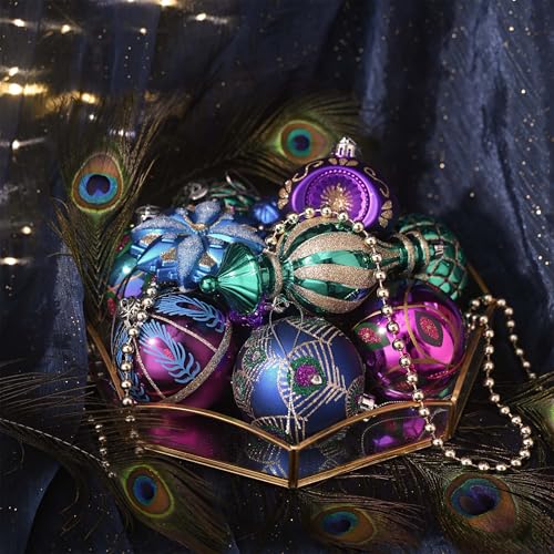 Christmas Ornaments Set 120pcs Holiday Tree Decorations with Peacock Theme
