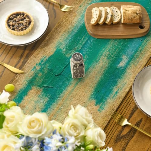 13x72 Inch Abstract Modern Art Table Runner Brown Blue | Farmhouse Kitchen Decor
