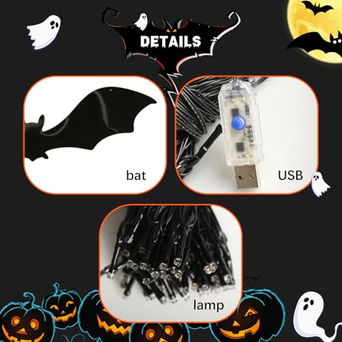 Halloween Bat Decorations with Purple LED Lights - Black, 49 FT Indoor Party Decor Set