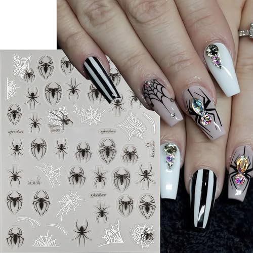 Halloween Spider Nail Stickers - 3D Self-Adhesive Web & Spider Design - Variation of Spider