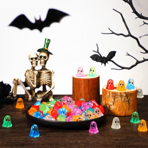 Halloween Mini Resin Ghost Figurines Glow in Dark Set - 90 Pieces