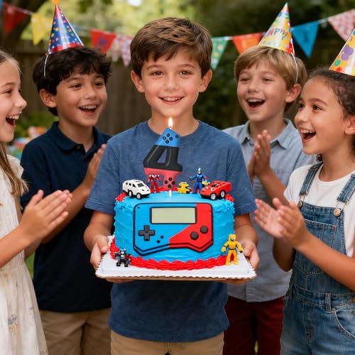 Game Controller Number 7 Birthday Candle - Red & Blue Cake Topper - Variation of THIS listing