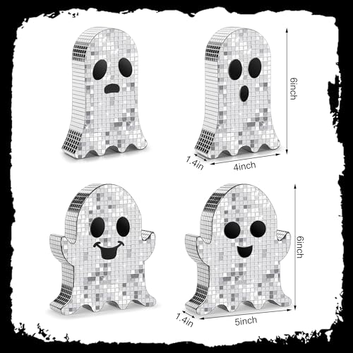 Halloween Disco Ghost Decor Set - 4 Mirrored Spooky Tabletop Decorations