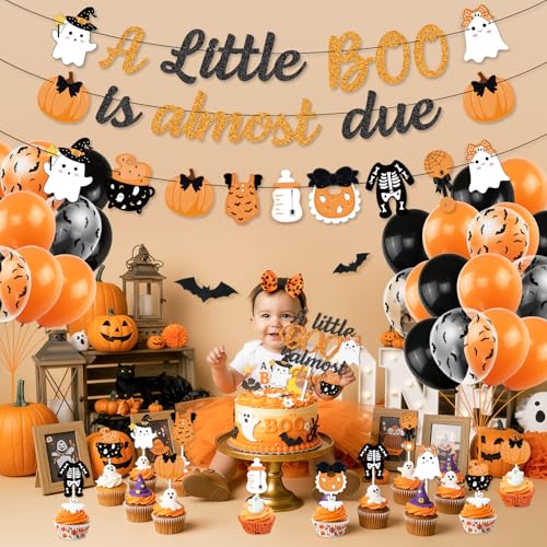 Halloween Baby Shower Decorations Set - Banners, Cake Toppers, Balloons, Ghost & Pumpkin Theme