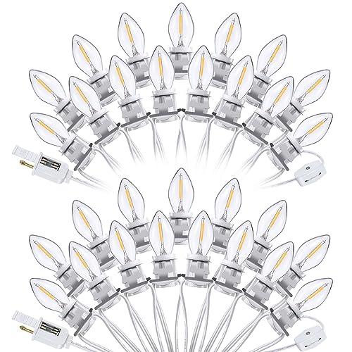 2 Pack C7 LED String Lights with 30 Bulbs, Adjustable Clip & Double Fuses - Xmas Village & Holiday Decor