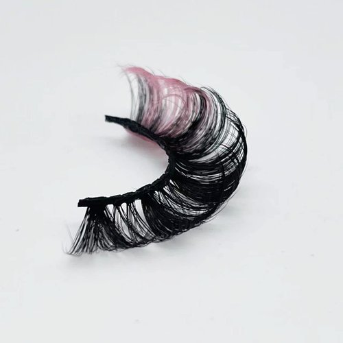 1 Pair Lashes with Color Pink on The End, Russain D Curl False Eye Lash Color Decal, Soft Wispy Manga Eyelash Strip, Natural Look 3D Faux Mink Fairy Eyelashes 16 MM (Pink)
