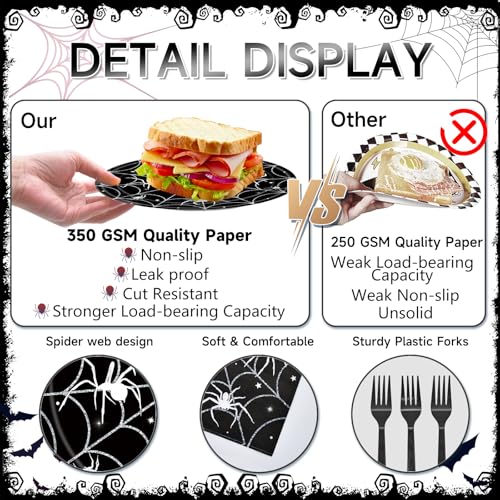 Halloween Spider Web Disposable Dinnerware Set - Black, Serves 24, Party Supplies