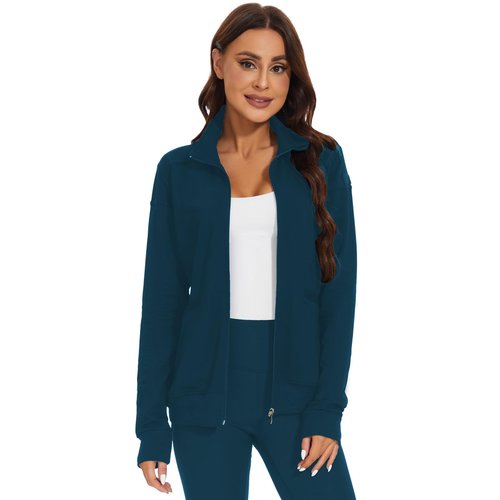 Meanzoo Women's Scrubs Jacket Zip Front Warm-up Jacket (Caribbean Blue, X-Large)