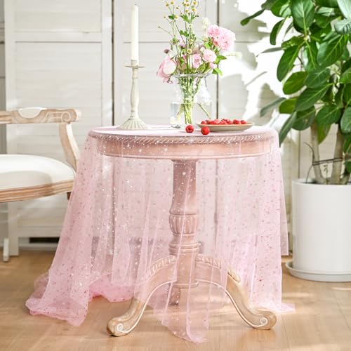 Pink Gold Star Gauze Tablecloth 60x140 Inch Rectangular for Dining & Decor – Horaldaily