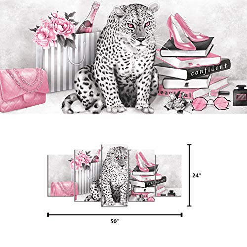 Pink Leopard Canvas Wall Art Prints for Woman Bedroom Girl Gift - L50 x H24 Variation
