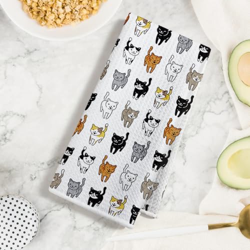 Jztco 4 Pcs Cute Cat Kitchen Towels - Multi 1418 Cat Gift Decorative Dish Towels