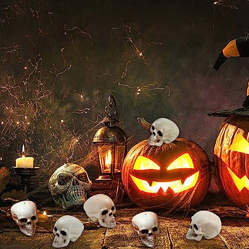 Halloween Skull Heads Decor - 8 Pieces Plastic Realistic Human Skeletons - 1.8 x 2 x 2.4 Inches