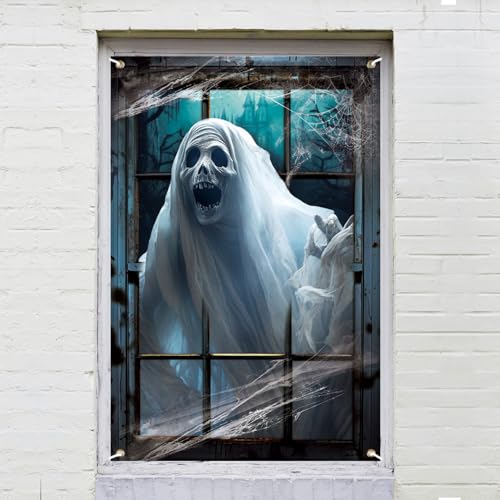 Halloween White Ghost Window Cover - Haunted House Wall Decor